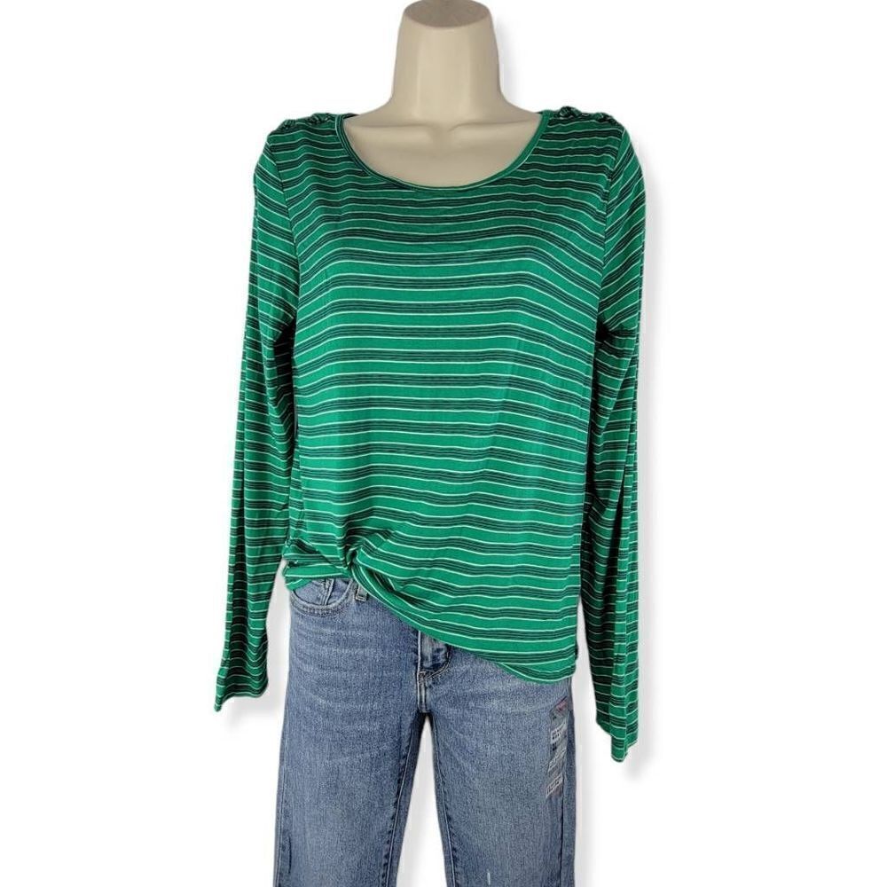 Hippie Rose Striped Green Scoop Neckline Shirt Large Junior